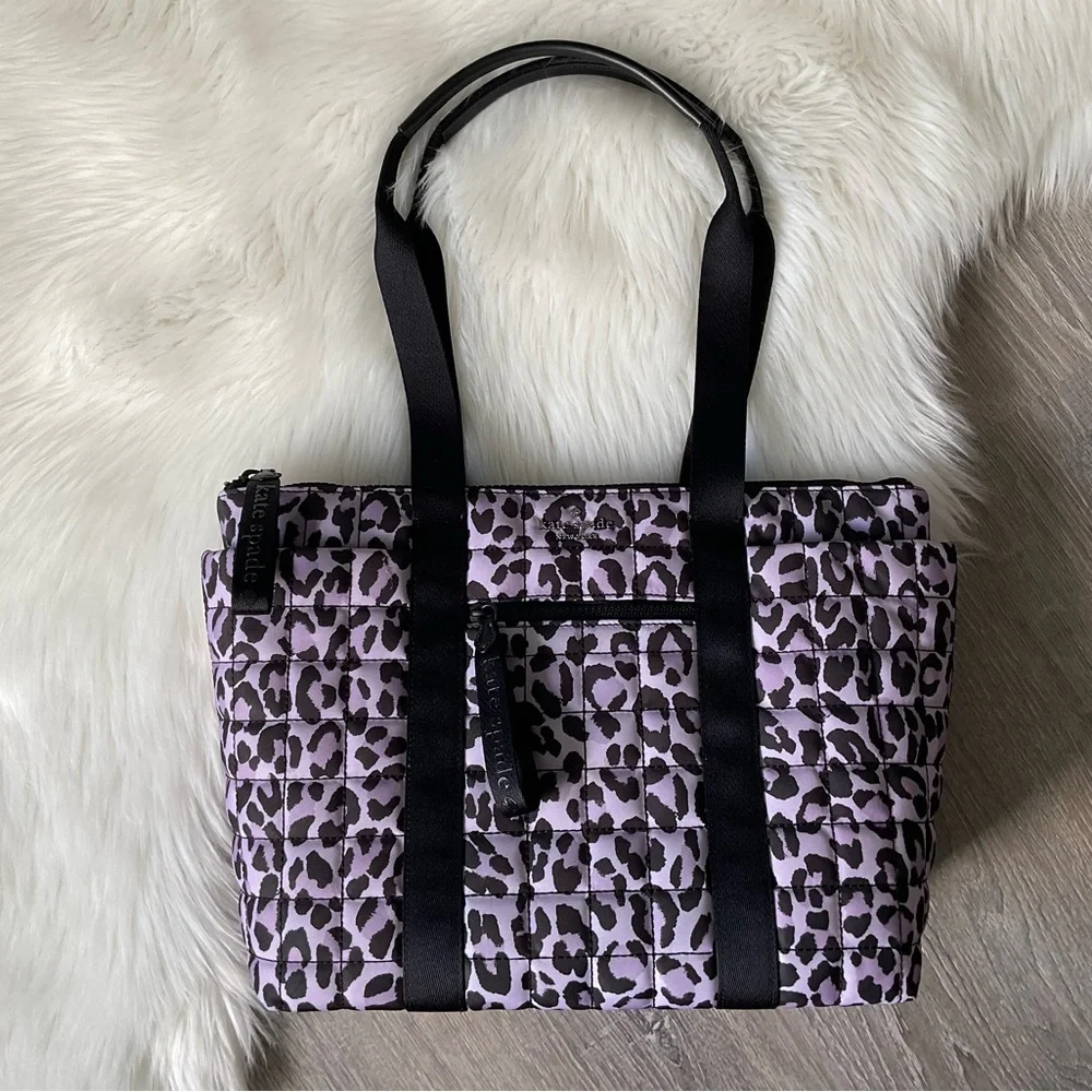 ♠️💜 KATE SPADE Camden Spotted Leopard Quilted Medium Tote Bag, Violet Mist
